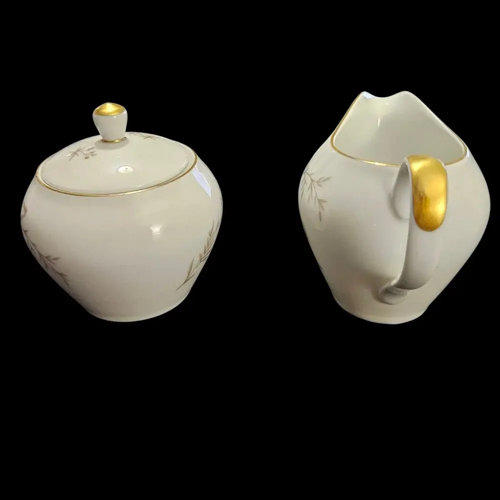Johann Haviland Bavaria Creamer & Lidded Sugar Bowl Gold Trim Floral Porcelain